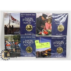 THE PERTH MINT- ANZAC DAY $1 COINS- 2010-2013