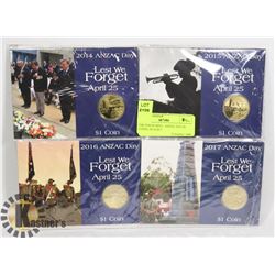 THE PERTH MINT- ANZAC DAY $1 COINS- 2014-2017