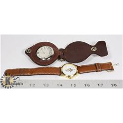 WATCH IN TOOLED LEATHER BELT CASE & MILITARY WRIST