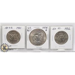 1978 U.S. SILVER DOLLAR & 2 U.S.  HALF-DOLLARS-