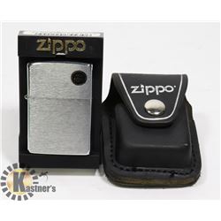 ZIPPO BRUSHED CHROME LIGHTER WITH LEATHER ZIPPO