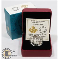 2015 RCM $3 FINE SILVER COIN- FLANDERS FIELDS