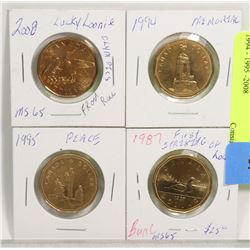 LOT OF 4 CANADIAN LOONIES 1987 - 1994 - 1995 -2008