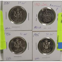 LOT OF 4 CANADIAN 50 CENT COINS - 1981 - 1985