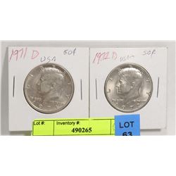 LOT OF 2 U.S. 50 CENT COINS 1971D AND 1972D