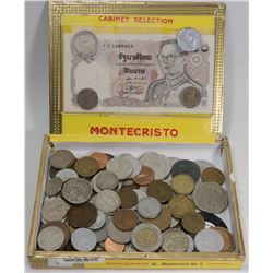 CIGAR BOX WITH OVER 100 CANADA & WORLDWIDE COIN