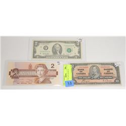 LOT OF 3 TWO DOLLAR BILLS
