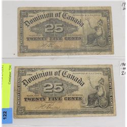 LOT OF 2-1900 SHINPLASTER 25 CENT NOTES