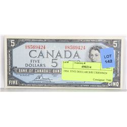1954  FIVE DOLLAR B/R UX8569424CUNC SEQUNTIAL FROM