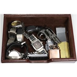 BOX OF VINTAGE WRIST WATCHES AND CIGARETTE
