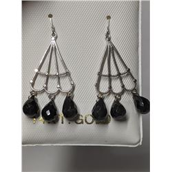 60) 14K WHITE GOLD ONYX EARRINGS, MADE IN CANADA