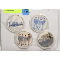 4 BEATLES COINS IN PLASTIC CASES-COINS
