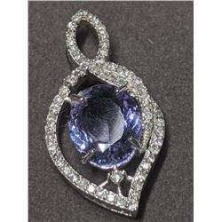59) 14K WHITE GOLD TANZANITE & DIAMOND PENDANT