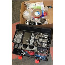 BOX OF GARAGE TEMS INCLUDING TOOL BOX