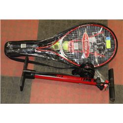 TENNIS RACQUETS WITH 3 BALLS, BIKE PUMP AND LOCK