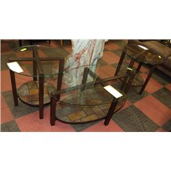 3 PC GLASS TOP LIVING ROOM ACCENT TABLE SET