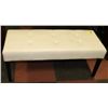 Image 1 : WHITE FAUX-LEATHER & DARK WOOD BENCH