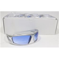 BOX OF SILVER AND BLUE DESIGNER SUNGLASSES