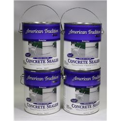BOX OF FOUR 1 GAL CANS OF CONCRETE STAIN. GREY.