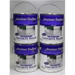 BOX OF FOUR 1 GAL CANS OF CONCRETE STAIN. GREY.
