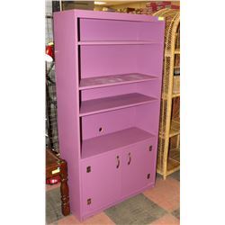 PURPLE WOODEN SHELVING UNIT W/ 2 DOORS