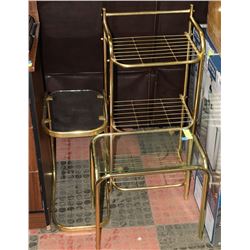 VINTAGE BRASS AND GLASS TABLE COLLECTION - 3 PIECE