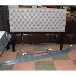 NEW LIGHT GREY FABRIC HEADBOARD WITH RAILS