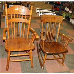 LOT OF 2 WOODEN CHAIRS, 1 IS A ROCKING CHAIR