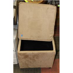 BEIGE MICROFIBRE STORAGE OTTOMAN