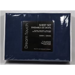 DREAM TOUCH DARK BLUE QUEEN SIZE SHEET SET