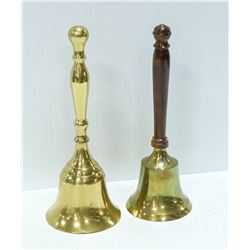 LOT OF 2 VINTAGE BRASS HAND BELLS SCHOOL