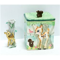 1950s DISNEY BAMBI COOKIE JAR AND VASE