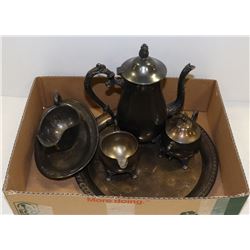SET OF SILVER PLATED ITEMS - TEA POT, SUGAR