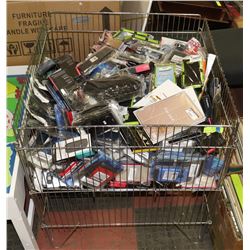 METAL STORAGE BIN WITH CONTENTS OF ASSORTED NEW