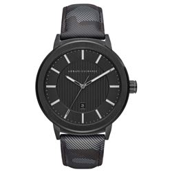 NEW ARMANI EXCHANGE CAMO LEATHER BLACK DIAL 46MM