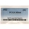 Image 3 : 1962 WASHINGTON SILVER QUARTER PCGS MS64