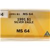 Image 3 : 1991 AMERICAN SILVER EAGLE ANACS MS64