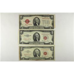 1928-G,1953 & 1963 $2 US RED SEAL NOTES