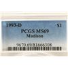 Image 3 : 1993-D MADISON BILL OF RIGHTS SILVER DOLLAR PCGS