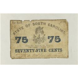 1863 BANK OF THE STATE OF SOUTH CAROLINA 75 CENT