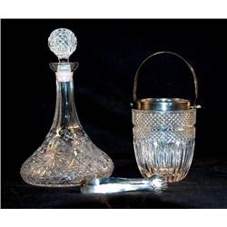 Crystal Ships Decanter and Ice Bucket