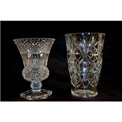 Two Crystal Vases, one on Hexagonal Foo