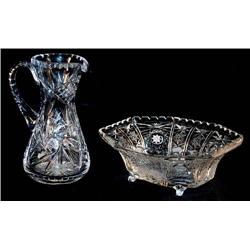 Hobstar Crystal Pitcher & Center Bowl