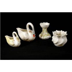 Belleek Porcelain, Green Mark, Swans