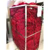 Image 1 : LARGE QUANTITY OF ASSORTED LINEN/MATERIAL, SHAPES AND SIZES MAY VARY, CART NOT INCLUDED, RED