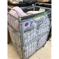 LARGE QUANTITY OF ASSORTED LINEN/MATERIAL, SHAPES AND SIZES MAY VARY, CART NOT INCLUDED, GREY