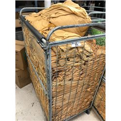 LARGE QUANTITY OF ASSORTED LINEN/MATERIAL, SHAPES AND SIZES MAY VARY, CART NOT INCLUDED, GOLD