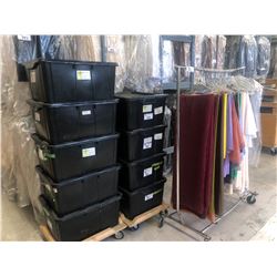 LINEN INC. CONTENTS OF MOBILE RACK, AND 7 BINS, ASSORTMENT OF COLOURS ...