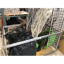 CART OF ASSORTED DECORATIVE PLANTS, TREES HANGING LANTERNS AND MORE, COMES WITH ALUMINUM FRAME CART