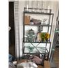 Image 2 : CONTENTS OF WEST EDGE OF ROOM INC. SHELVINGS, GLASS/METAL RACK AND CONTENTS, PEDESTAL, GLASSWARE